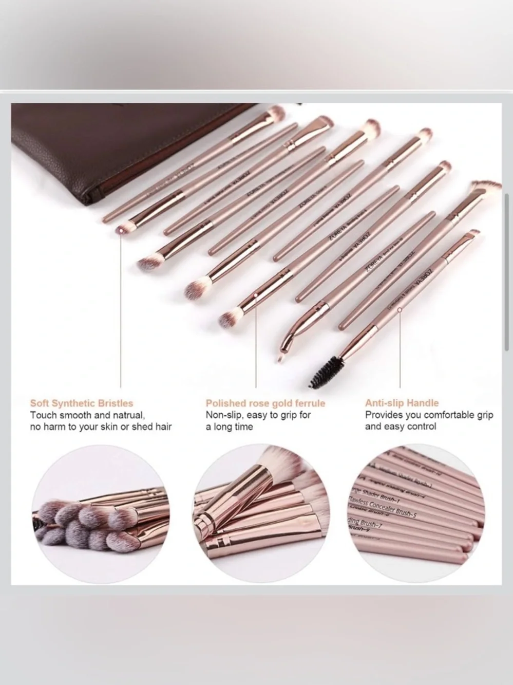 NWT~12pc Professional Eye Makeup Brush w/ Case Set~ Champagne Color